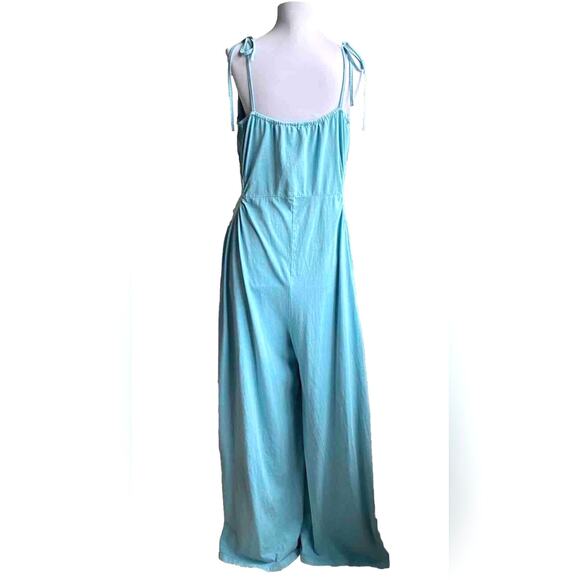 ASOS Designs Wide Leg Side Cutout Shoulder Tie Jersey Jumpsuit Size 16 Tall Boho - Picture 3 of 10